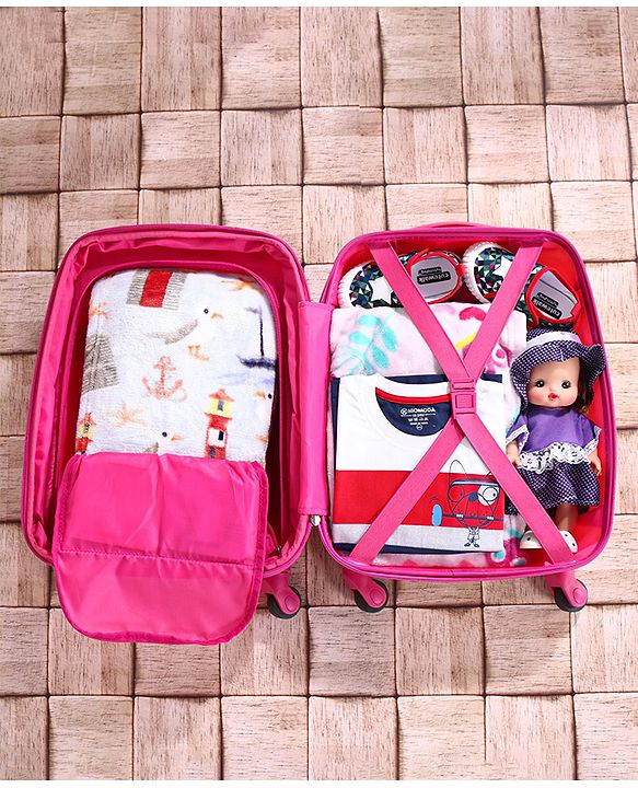 Babyhug Kid's Expandable Trolley Bag Giraffe Print Yellow - 18 Inches| Shock Resistant| Telescopic Handle| Water Resistant| Easy Zipper Closure| Durable Wheels