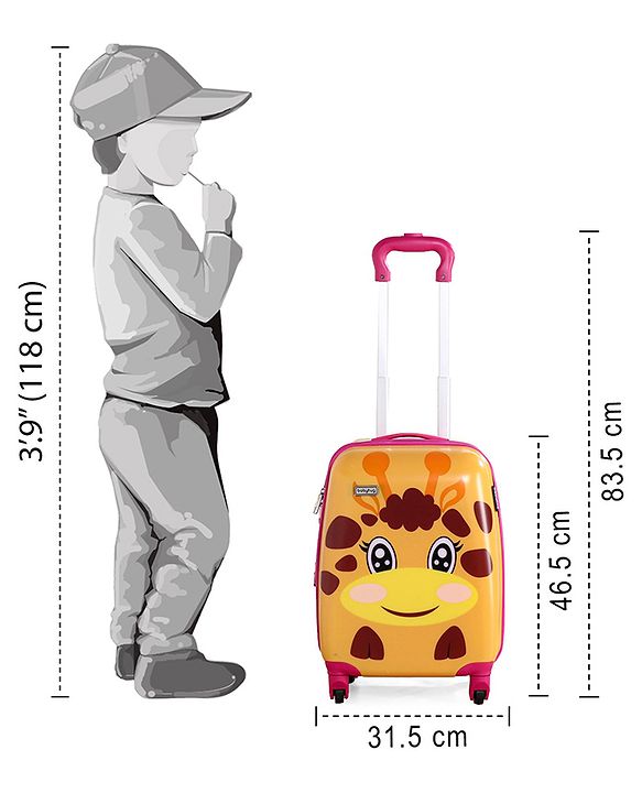 Babyhug Kid's Expandable Trolley Bag Giraffe Print Yellow - 18 Inches| Shock Resistant| Telescopic Handle| Water Resistant| Easy Zipper Closure| Durable Wheels