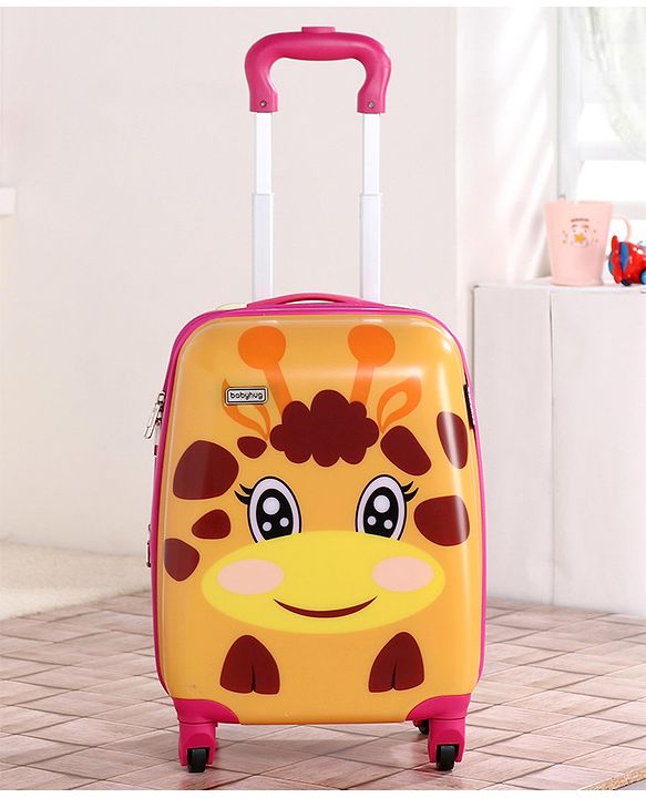 Babyhug Kid's Expandable Trolley Bag Giraffe Print Yellow - 18 Inches| Shock Resistant| Telescopic Handle| Water Resistant| Easy Zipper Closure| Durable Wheels