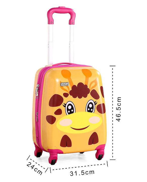 Babyhug Kid's Expandable Trolley Bag Giraffe Print Yellow - 18 Inches| Shock Resistant| Telescopic Handle| Water Resistant| Easy Zipper Closure| Durable Wheels
