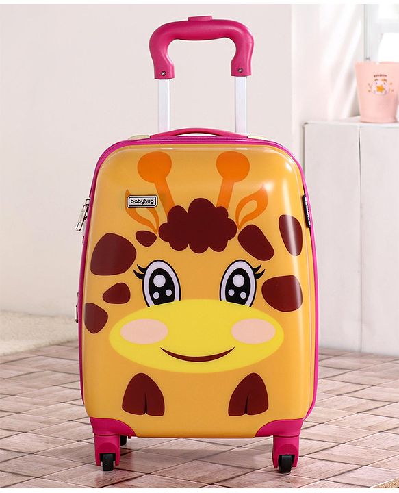 Babyhug Kid's Expandable Trolley Bag Giraffe Print Yellow - 18 Inches| Shock Resistant| Telescopic Handle| Water Resistant| Easy Zipper Closure| Durable Wheels