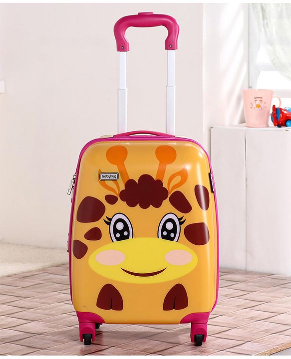 Babyhug Kid's Expandable Trolley Bag Giraffe Print Yellow - 18 Inches| Shock Resistant| Telescopic Handle| Water Resistant| Easy Zipper Closure| Durable Wheels