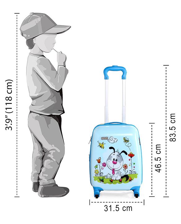 Babyhug Kid's Expandable Trolley Bag Cartoon Print Blue - 18 Inches| Shock Resistant| Telescopic Handle| Water Resistant| Easy Zipper Closure| Durable Wheels