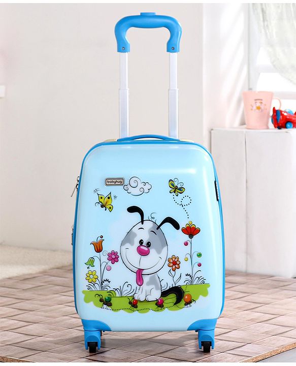 Babyhug Kid's Expandable Trolley Bag Cartoon Print Blue - 18 Inches| Shock Resistant| Telescopic Handle| Water Resistant| Easy Zipper Closure| Durable Wheels