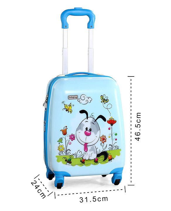 Babyhug Kid's Expandable Trolley Bag Cartoon Print Blue - 18 Inches| Shock Resistant| Telescopic Handle| Water Resistant| Easy Zipper Closure| Durable Wheels