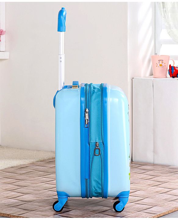Babyhug Kid's Expandable Trolley Bag Cartoon Print Blue - 18 Inches| Shock Resistant| Telescopic Handle| Water Resistant| Easy Zipper Closure| Durable Wheels