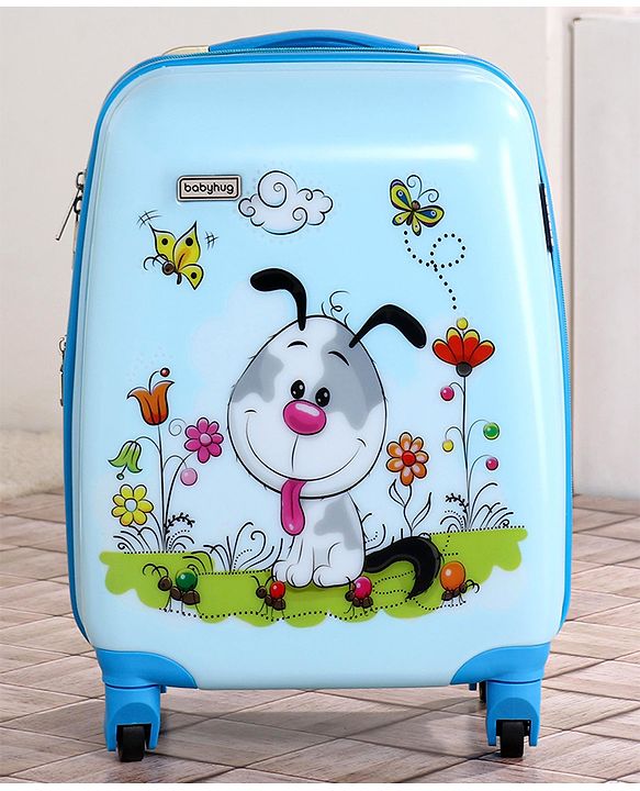 Babyhug Kid's Expandable Trolley Bag Cartoon Print Blue - 18 Inches| Shock Resistant| Telescopic Handle| Water Resistant| Easy Zipper Closure| Durable Wheels