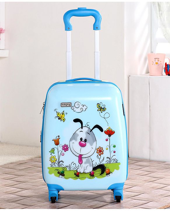 Babyhug Kid's Expandable Trolley Bag Cartoon Print Blue - 18 Inches| Shock Resistant| Telescopic Handle| Water Resistant| Easy Zipper Closure| Durable Wheels