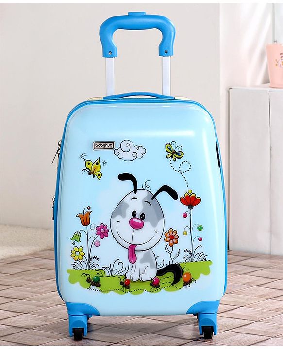 Babyhug Kid's Expandable Trolley Bag Cartoon Print Blue - 18 Inches| Shock Resistant| Telescopic Handle| Water Resistant| Easy Zipper Closure| Durable Wheels