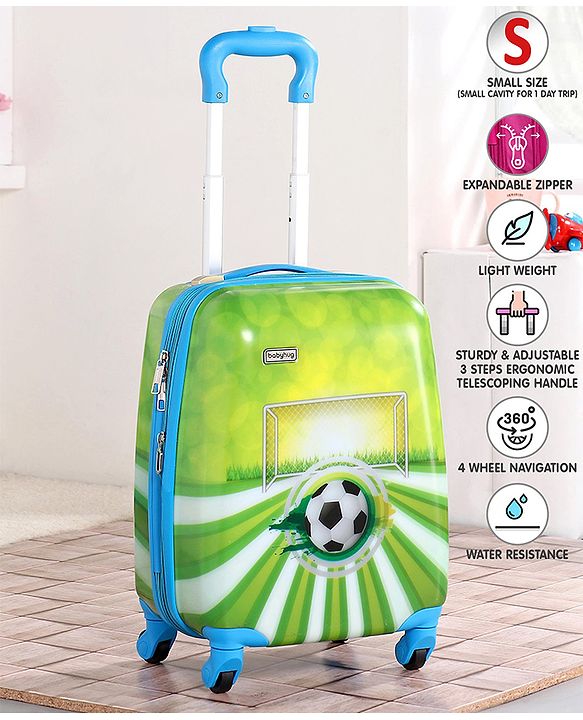 Babyhug Kid's Expandable Trolley Bag Ball Print Green - 18 Inches| Shock Resistant| Telescopic Handle| Water Resistant| Easy Zipper Closure| Durable Wheels