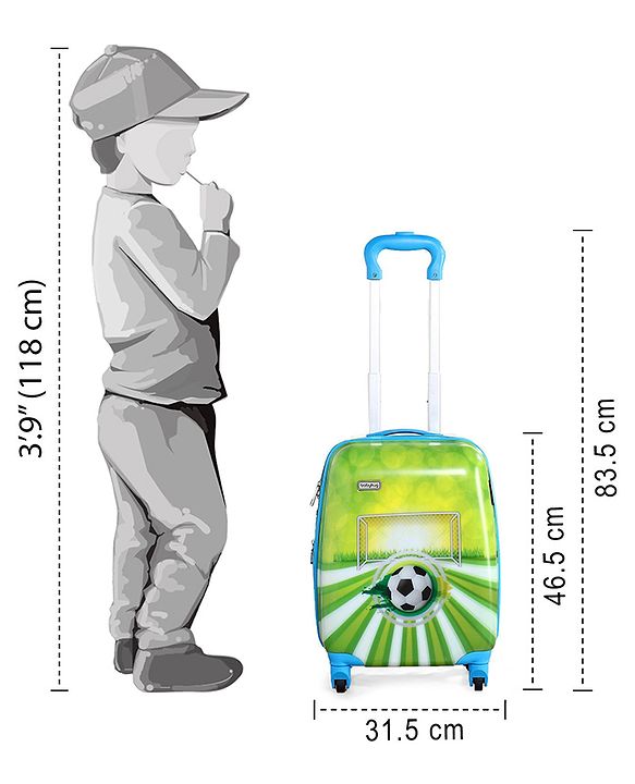 Babyhug Kid's Expandable Trolley Bag Ball Print Green - 18 Inches| Shock Resistant| Telescopic Handle| Water Resistant| Easy Zipper Closure| Durable Wheels