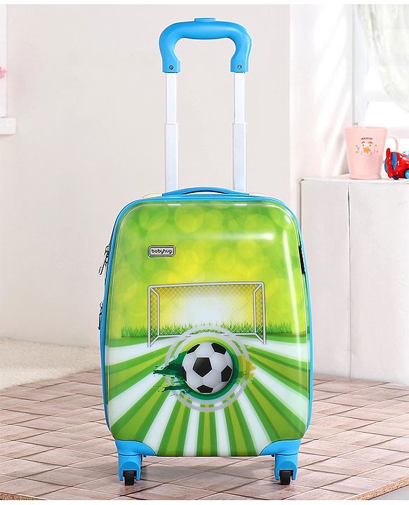 Babyhug Kid's Expandable Trolley Bag Ball Print Green - 18 Inches| Shock Resistant| Telescopic Handle| Water Resistant| Easy Zipper Closure| Durable Wheels