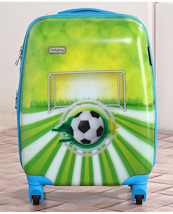Babyhug Kid's Expandable Trolley Bag Ball Print Green - 18 Inches| Shock Resistant| Telescopic Handle| Water Resistant| Easy Zipper Closure| Durable Wheels