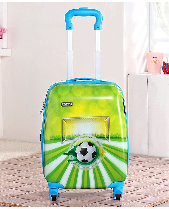 Babyhug Kid's Expandable Trolley Bag Ball Print Green - 18 Inches| Shock Resistant| Telescopic Handle| Water Resistant| Easy Zipper Closure| Durable Wheels