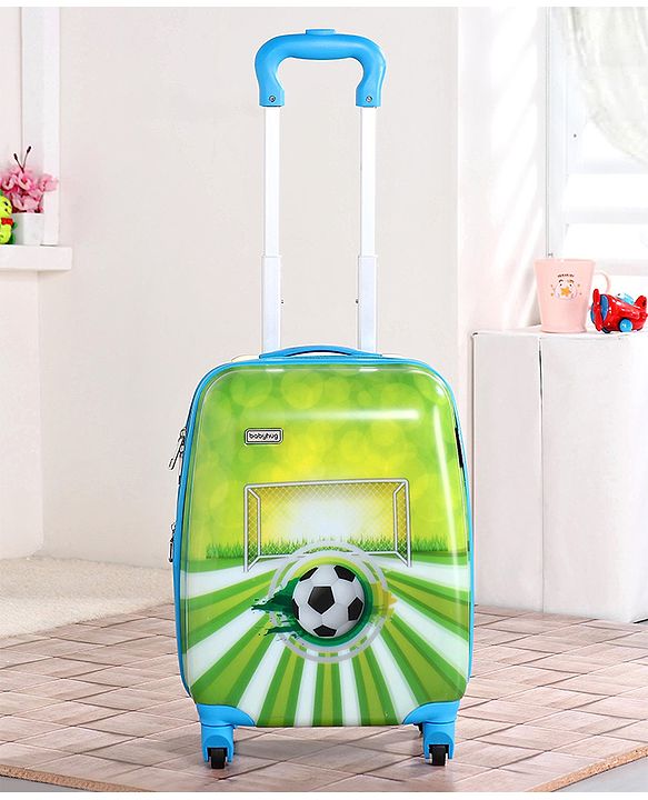 Babyhug Kid's Expandable Trolley Bag Ball Print Green - 18 Inches| Shock Resistant| Telescopic Handle| Water Resistant| Easy Zipper Closure| Durable Wheels