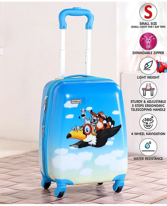 Babyhug Kid's Expandable Trolley Bag Aeroplane Print Blue - 18 Inches| Shock Resistant| Telescopic Handle| Water Resistant| Easy Zipper Closure| Durable Wheels