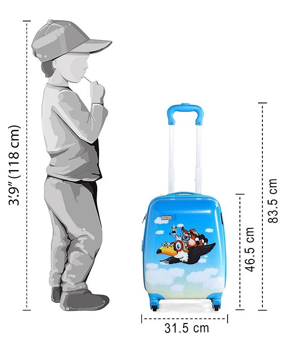 Babyhug Kid's Expandable Trolley Bag Aeroplane Print Blue - 18 Inches| Shock Resistant| Telescopic Handle| Water Resistant| Easy Zipper Closure| Durable Wheels