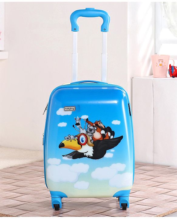 Babyhug Kid's Expandable Trolley Bag Aeroplane Print Blue - 18 Inches| Shock Resistant| Telescopic Handle| Water Resistant| Easy Zipper Closure| Durable Wheels