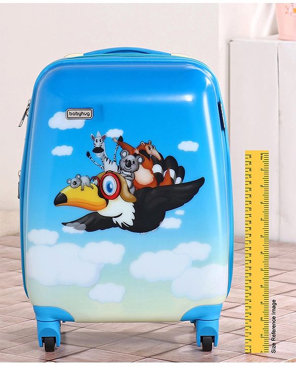 Babyhug Kid's Expandable Trolley Bag Aeroplane Print Blue - 18 Inches| Shock Resistant| Telescopic Handle| Water Resistant| Easy Zipper Closure| Durable Wheels