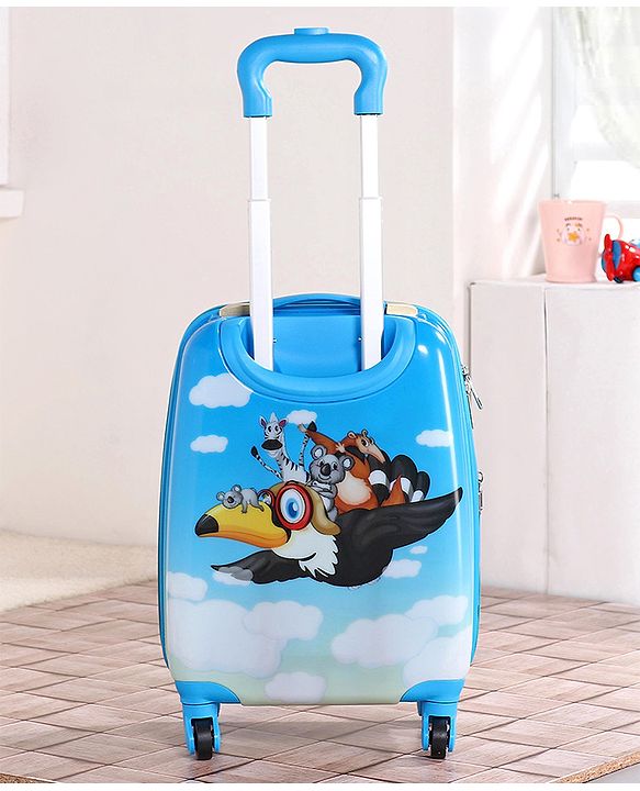Babyhug Kid's Expandable Trolley Bag Aeroplane Print Blue - 18 Inches| Shock Resistant| Telescopic Handle| Water Resistant| Easy Zipper Closure| Durable Wheels