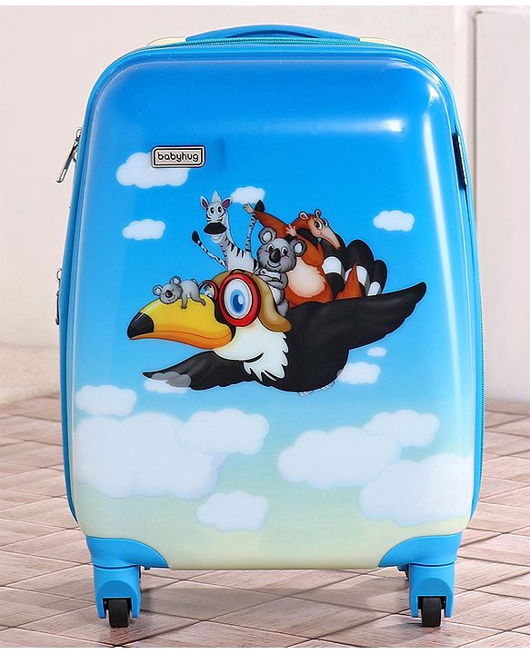 Babyhug Kid's Expandable Trolley Bag Aeroplane Print Blue - 18 Inches| Shock Resistant| Telescopic Handle| Water Resistant| Easy Zipper Closure| Durable Wheels