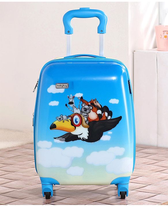 Babyhug Kid's Expandable Trolley Bag Aeroplane Print Blue - 18 Inches| Shock Resistant| Telescopic Handle| Water Resistant| Easy Zipper Closure| Durable Wheels