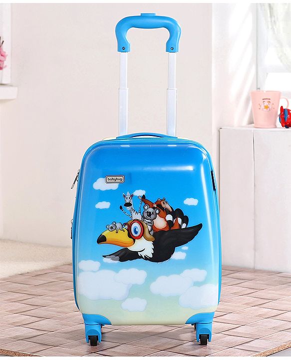 Babyhug Kid's Expandable Trolley Bag Aeroplane Print Blue - 18 Inches| Shock Resistant| Telescopic Handle| Water Resistant| Easy Zipper Closure| Durable Wheels