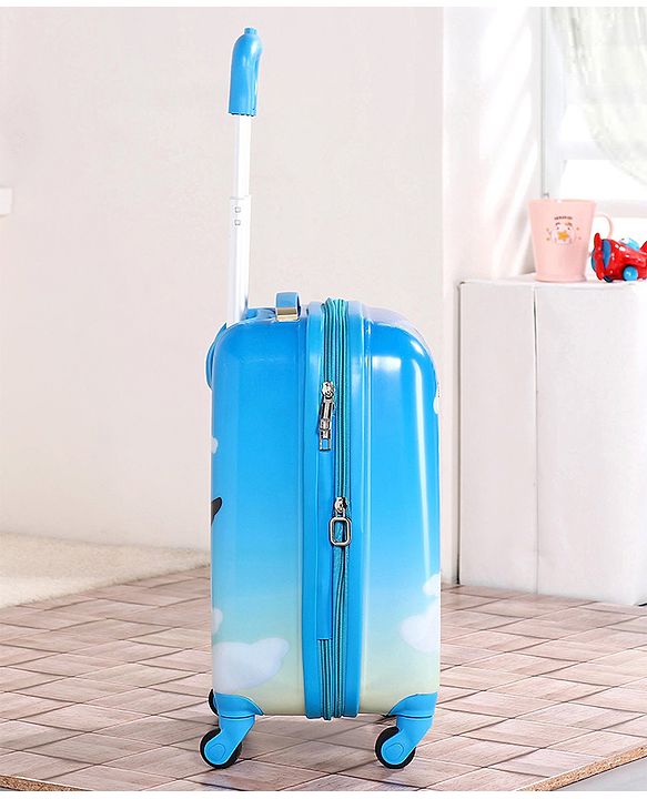 Babyhug Kid's Expandable Trolley Bag Aeroplane Print Blue - 18 Inches| Shock Resistant| Telescopic Handle| Water Resistant| Easy Zipper Closure| Durable Wheels