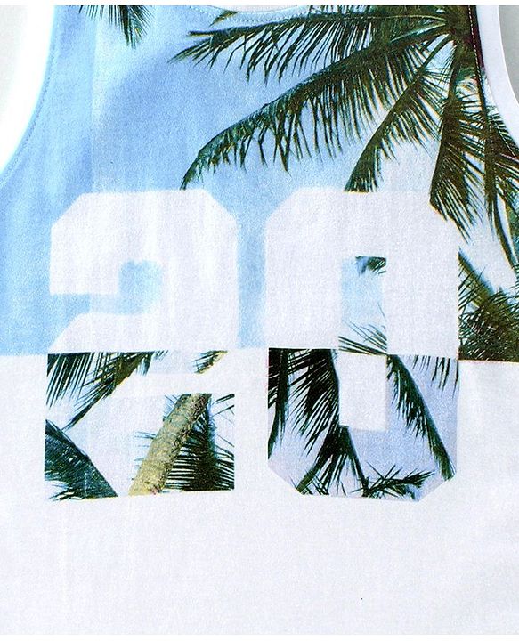 Pine Kids Sleeveless Tee Tree Print - White Green