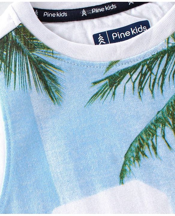 Pine Kids Sleeveless Tee Tree Print - White Green