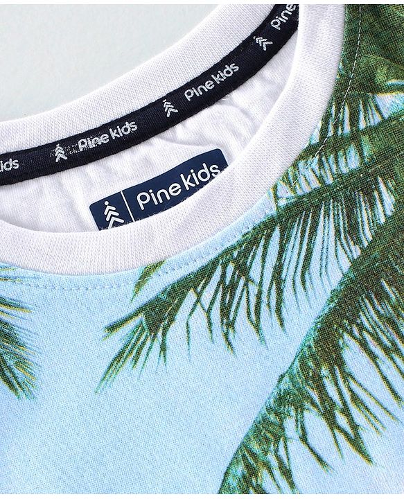 Pine Kids Sleeveless Tee Tree Print - White Green