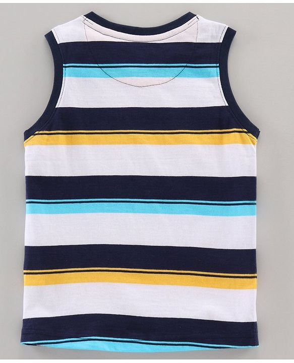 Pine Kids 100% Cotton Sleeveless Biowashed Striped Tee - Blue