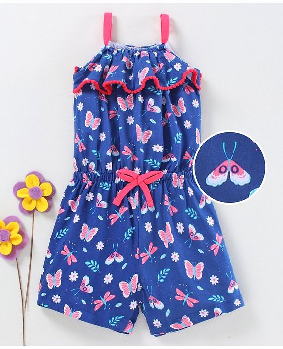 Babyhug Singlet Jumpsuit Leaf Print - Navy