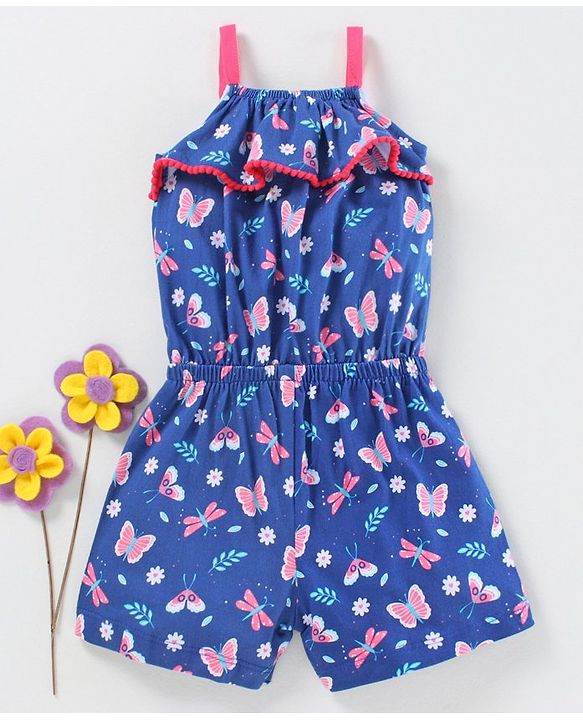 Babyhug Singlet Jumpsuit Leaf Print - Navy