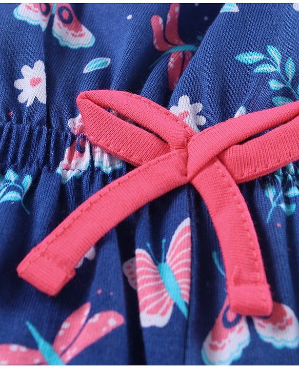 Babyhug Singlet Jumpsuit Leaf Print - Navy