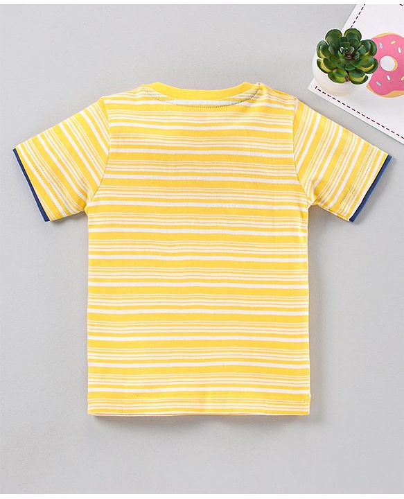 Babyhug Half Sleeves Striped Biowashed Tee Text Print - Yellow