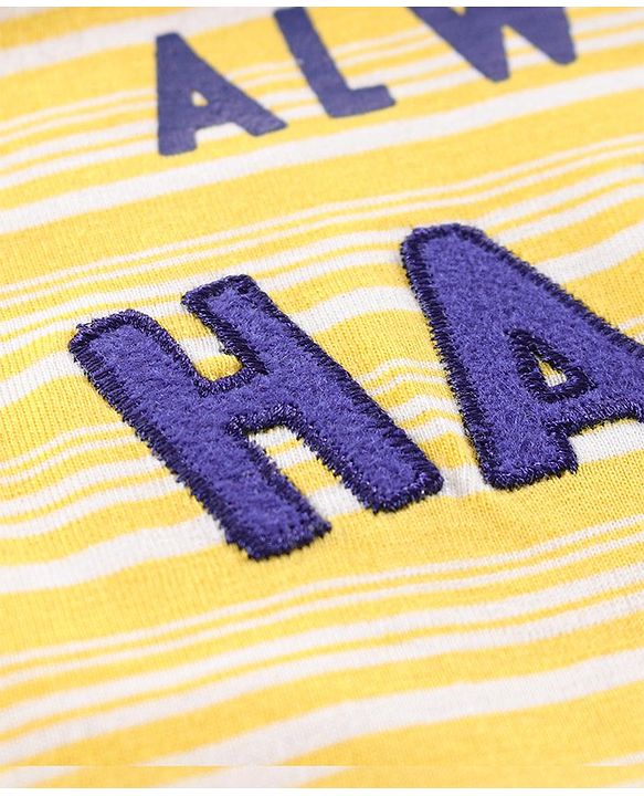 Babyhug Half Sleeves Striped Biowashed Tee Text Print - Yellow