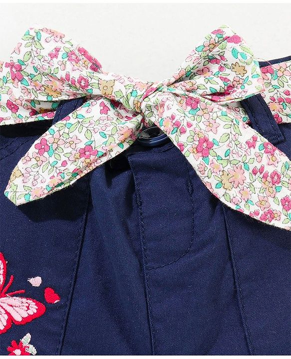 Babyhug Shorts With Fabric Belt Butterfly Embroidery - Navy Blue