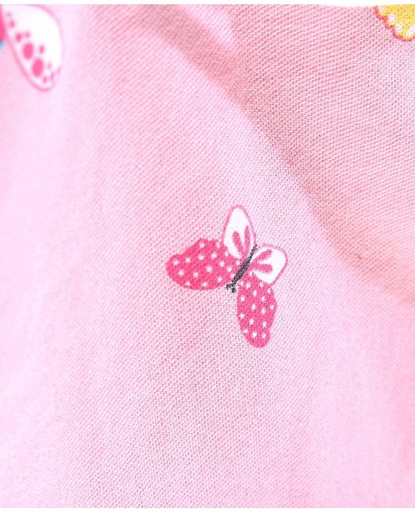 Babyhug Washed Cotton Twill Lycra Woven Shorts Butterfly Print - Candy Pink