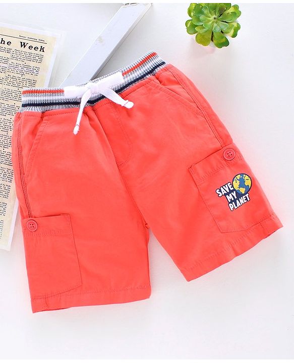 Babyhug Shorts With Drawstring Text Print - Orange