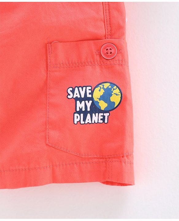 Babyhug Shorts With Drawstring Text Print - Orange