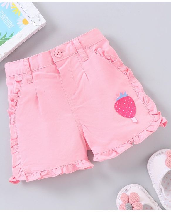 Babyhug Mid thigh Length Cotton Twill Lycra Woven Shorts Strawberry Patch - Pink