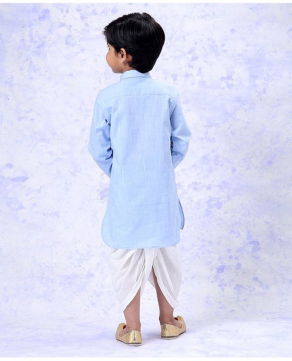 Babyhug Full Sleeves Dhoti Kurta Set Solid Color - White Blue