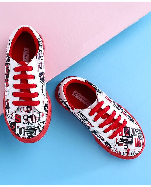 Pine Kids Casual Shoes Text Print - Red