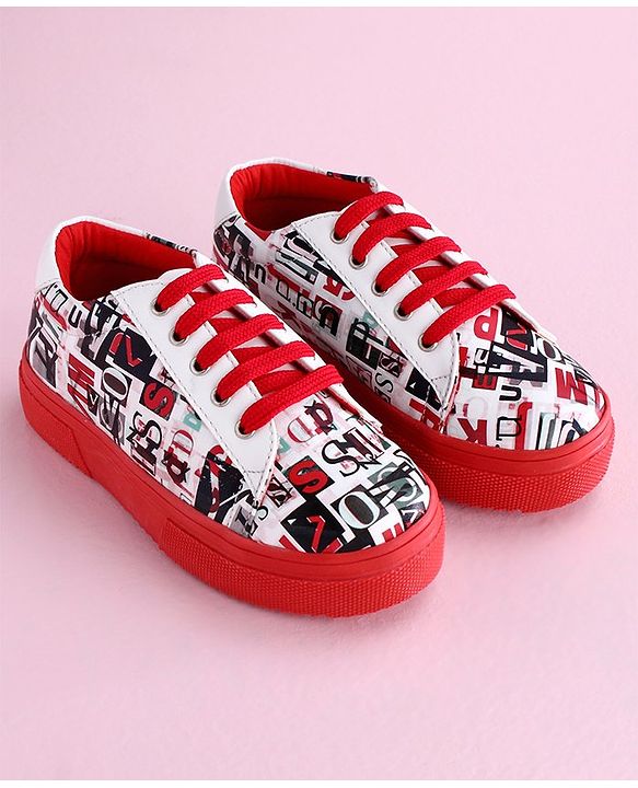 Pine Kids Casual Shoes Text Print - Red