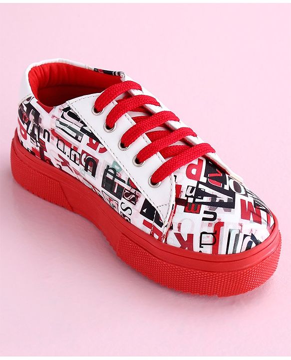 Pine Kids Casual Shoes Text Print - Red