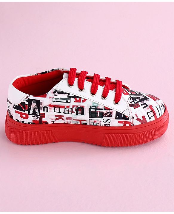 Pine Kids Casual Shoes Text Print - Red