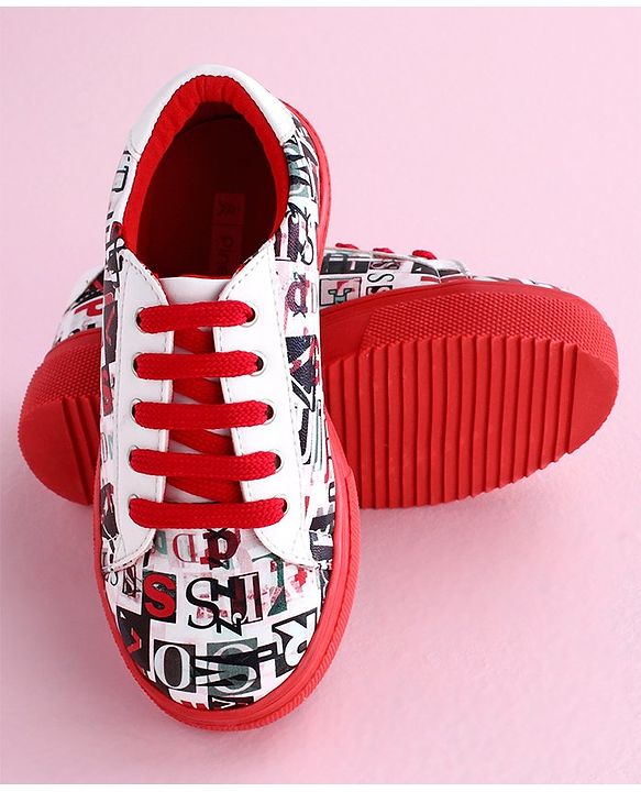 Pine Kids Casual Shoes Text Print - Red