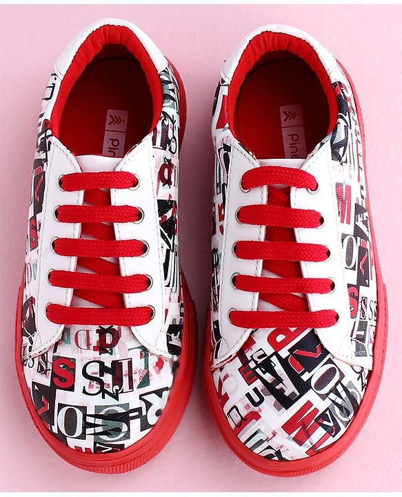 Pine Kids Casual Shoes Text Print - Red