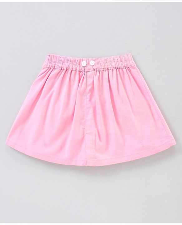 Babyhug Mid Thigh Length Skirt with Suspenders Floral Embroidery - Pink